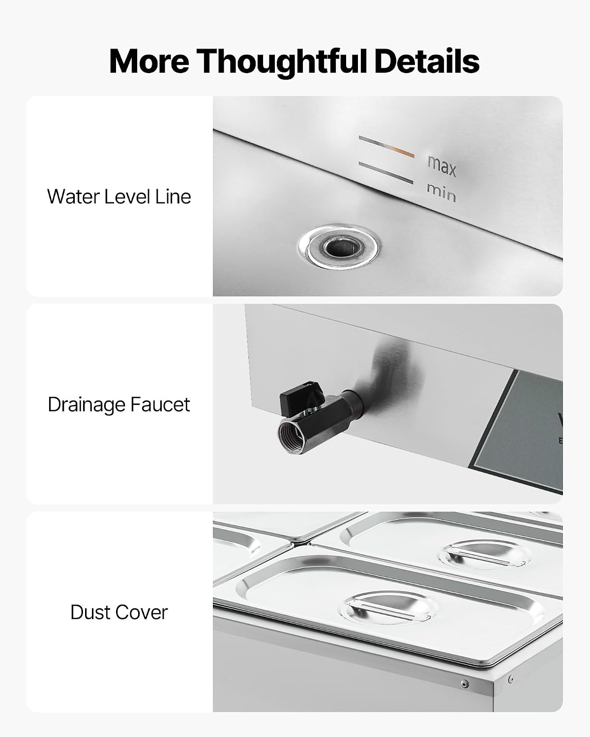 image:imageVEVOR Commercial Food Warmer 1500W Electric Stainless Steel Steam Food Warmer Fast Heating Countertop Buffet Bain Marie with Four 13 Size Food Pans for Catering Restaurants Parties amp Buffets613Pan15CM Depth