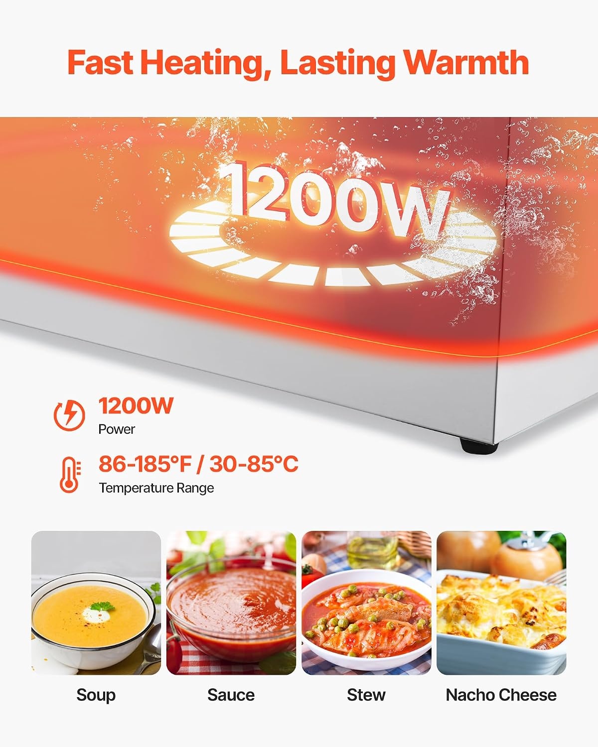 image:imageVEVOR Commercial Food Warmer 1500W Electric Stainless Steel Steam Food Warmer Fast Heating Countertop Buffet Bain Marie with Four 13 Size Food Pans for Catering Restaurants Parties amp Buffets212Pan