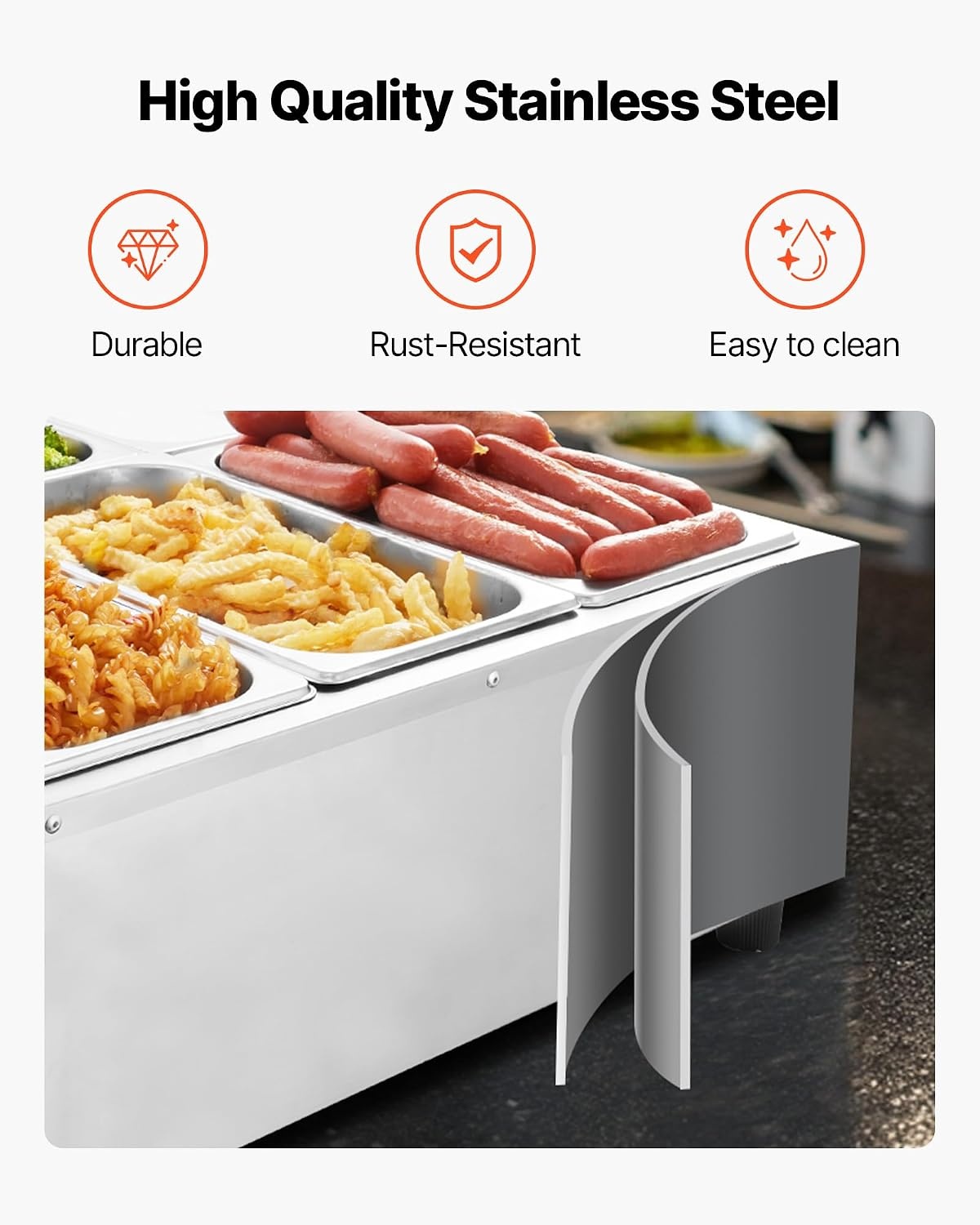 image:imageVEVOR Commercial Food Warmer 1500W Electric Stainless Steel Steam Food Warmer Fast Heating Countertop Buffet Bain Marie with Four 13 Size Food Pans for Catering Restaurants Parties amp Buffets613Pan