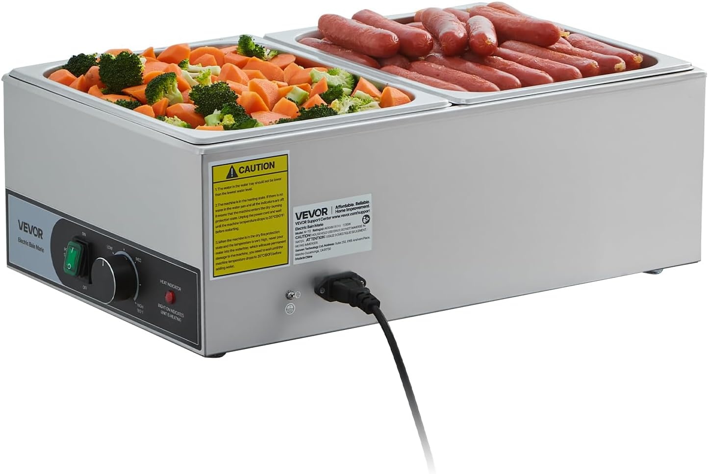 image:imageVEVOR Commercial Food Warmer 1500W Electric Stainless Steel Steam Food Warmer Fast Heating Countertop Buffet Bain Marie with Four 13 Size Food Pans for Catering Restaurants Parties amp Buffets212Pan