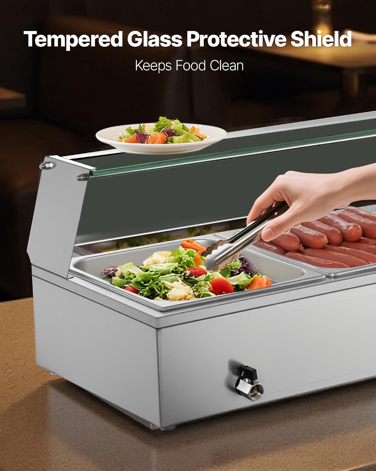 image:imageVEVOR Commercial Food Warmer 1500W Electric Stainless Steel Steam Food Warmer Fast Heating Countertop Buffet Bain Marie with Four 13 Size Food Pans for Catering Restaurants Parties amp Buffets512Pan