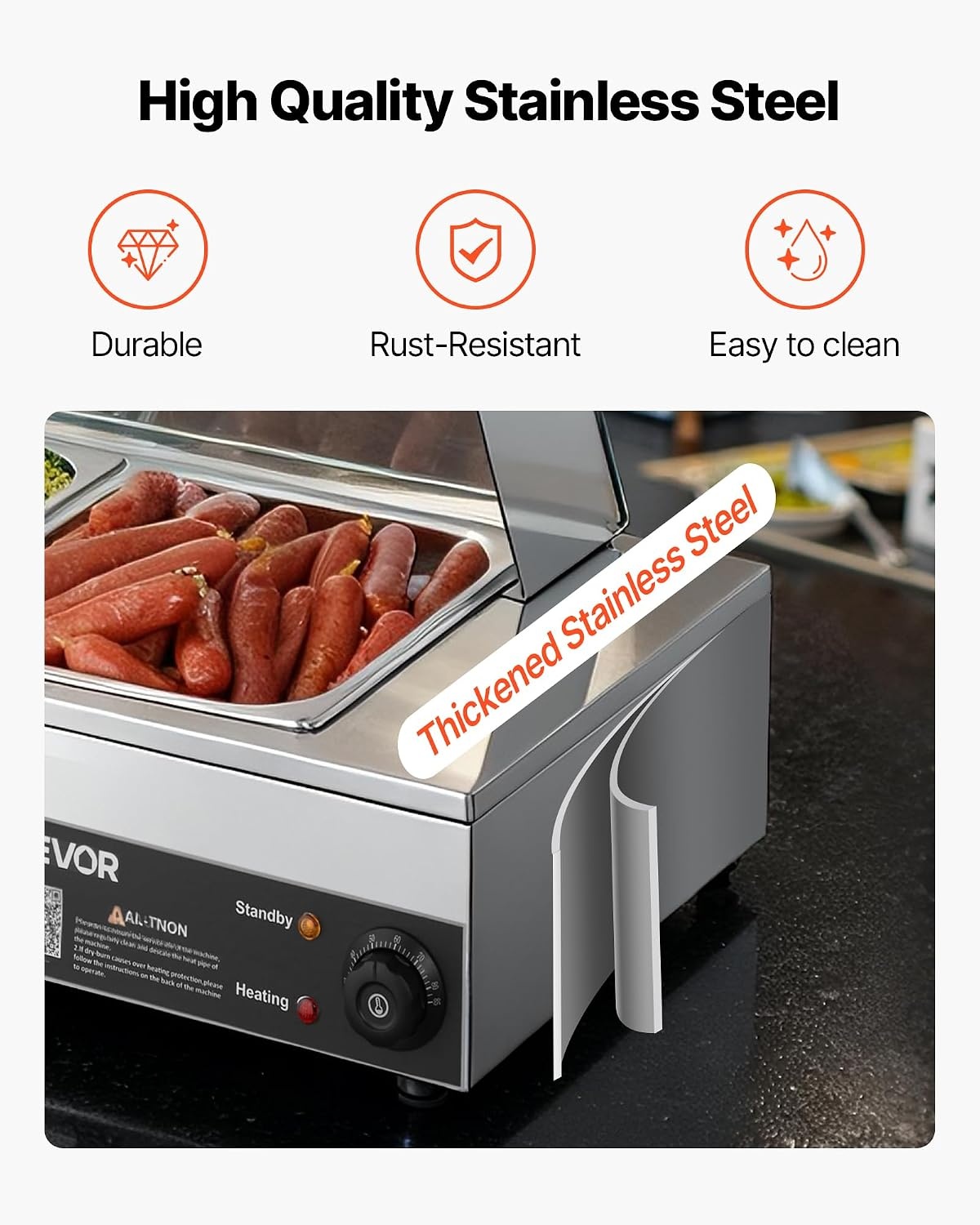 image:imageVEVOR Commercial Food Warmer 1500W Electric Stainless Steel Steam Food Warmer Fast Heating Countertop Buffet Bain Marie with Four 13 Size Food Pans for Catering Restaurants Parties amp Buffets512Pan