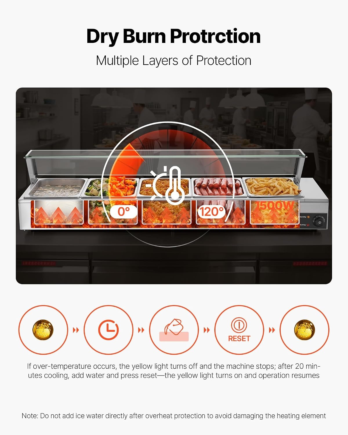 image:imageVEVOR Commercial Food Warmer 1500W Electric Stainless Steel Steam Food Warmer Fast Heating Countertop Buffet Bain Marie with Four 13 Size Food Pans for Catering Restaurants Parties amp Buffets512Pan