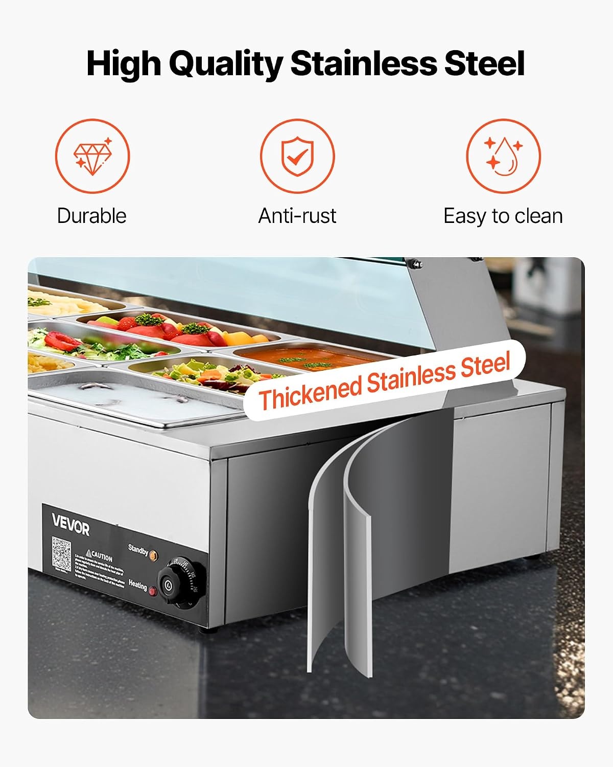 image:imageVEVOR Commercial Food Warmer 1500W Electric Stainless Steel Steam Food Warmer with Glass Cover 6 x 12 Size Pans Buffet Bain Marie with Soup amp Perforated Ladles for Catering Restaurant amp Party9x13Pan72QT