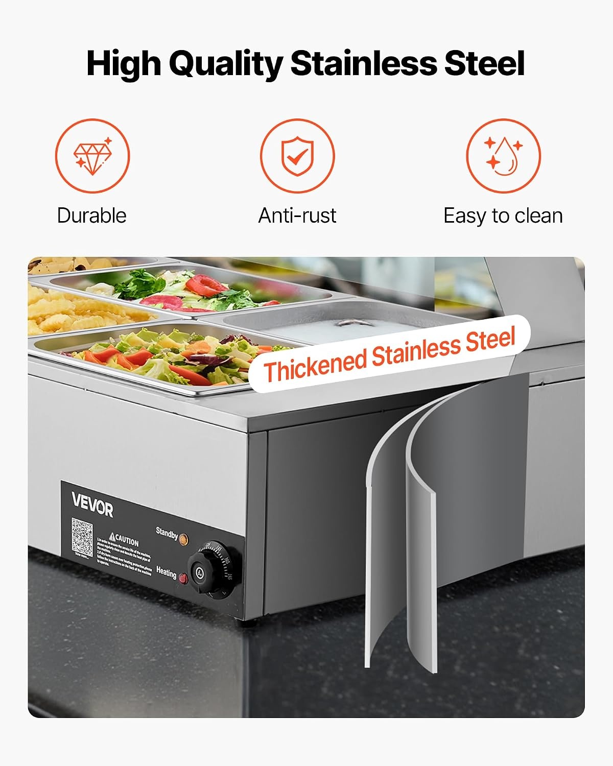 image:imageVEVOR Commercial Food Warmer 1500W Electric Stainless Steel Steam Food Warmer with Glass Cover 6 x 12 Size Pans Buffet Bain Marie with Soup amp Perforated Ladles for Catering Restaurant amp Party6x12Pan 72QT
