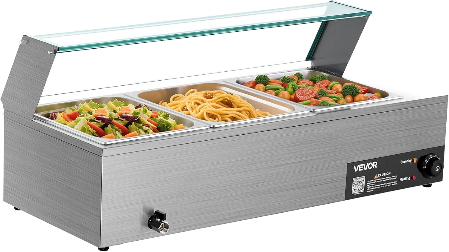 image:imageVEVOR Commercial Food Warmer 1500W Electric Stainless Steel Steam Food Warmer with Glass Cover 6 x 12 Size Pans Buffet Bain Marie with Soup amp Perforated Ladles for Catering Restaurant amp Party3622 x 1437 x 1516 in