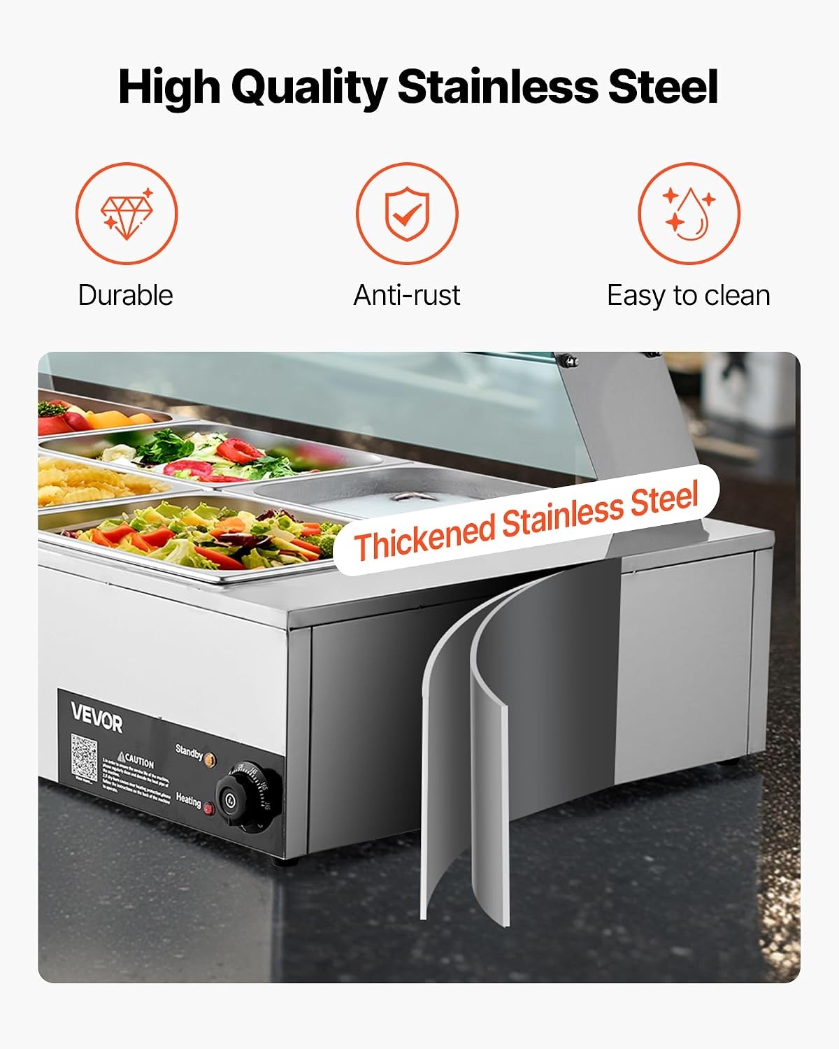 image:imageVEVOR Commercial Food Warmer 1500W Electric Stainless Steel Steam Food Warmer with Glass Cover 6 x 12 Size Pans Buffet Bain Marie with Soup amp Perforated Ladles for Catering Restaurant amp Party8x12Pan 96QT