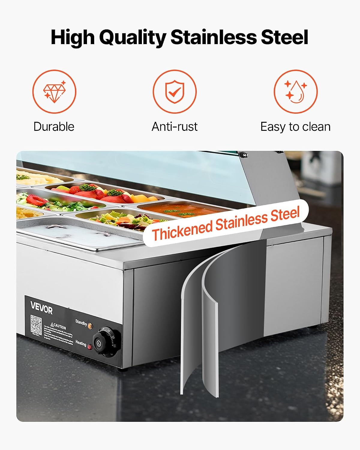 image:imageVEVOR Commercial Food Warmer 1500W Electric Stainless Steel Steam Food Warmer with Glass Cover 6 x 12 Size Pans Buffet Bain Marie with Soup amp Perforated Ladles for Catering Restaurant amp Party563 x 2244 x 1516 in