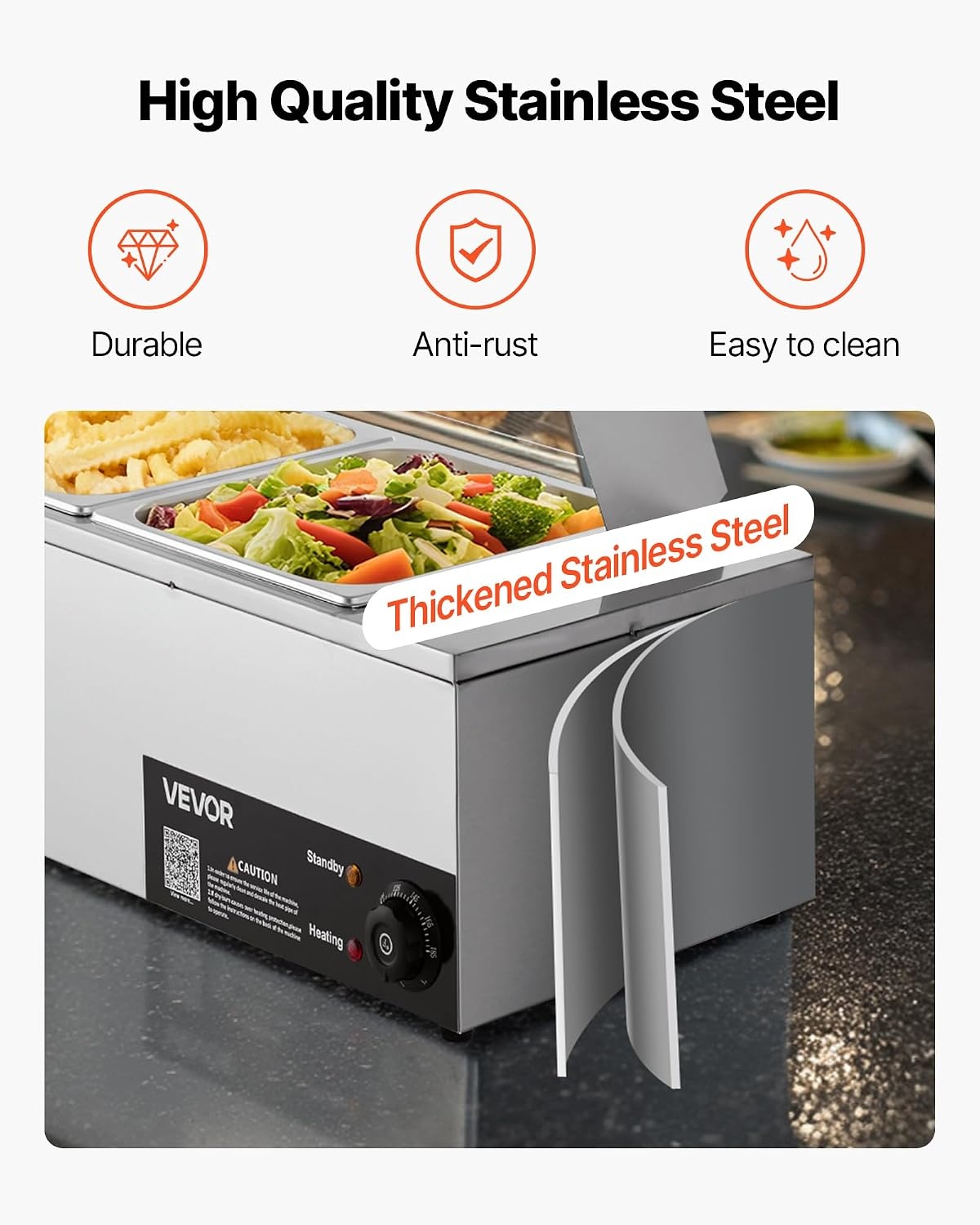 image:imageVEVOR Commercial Food Warmer 1500W Electric Stainless Steel Steam Food Warmer with Glass Cover 6 x 12 Size Pans Buffet Bain Marie with Soup amp Perforated Ladles for Catering Restaurant amp Party4x12Pan48QT