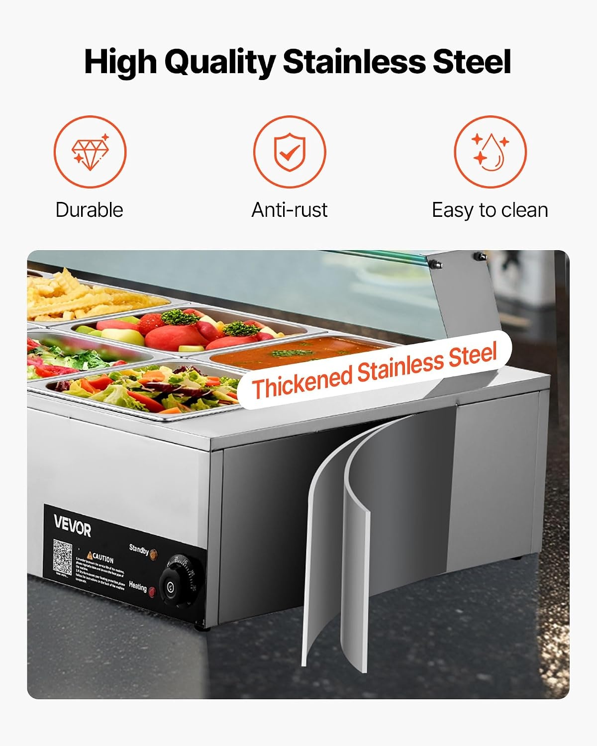 image:imageVEVOR Commercial Food Warmer 1500W Electric Stainless Steel Steam Food Warmer with Glass Cover 6 x 12 Size Pans Buffet Bain Marie with Soup amp Perforated Ladles for Catering Restaurant amp Party10x12Pan120QT