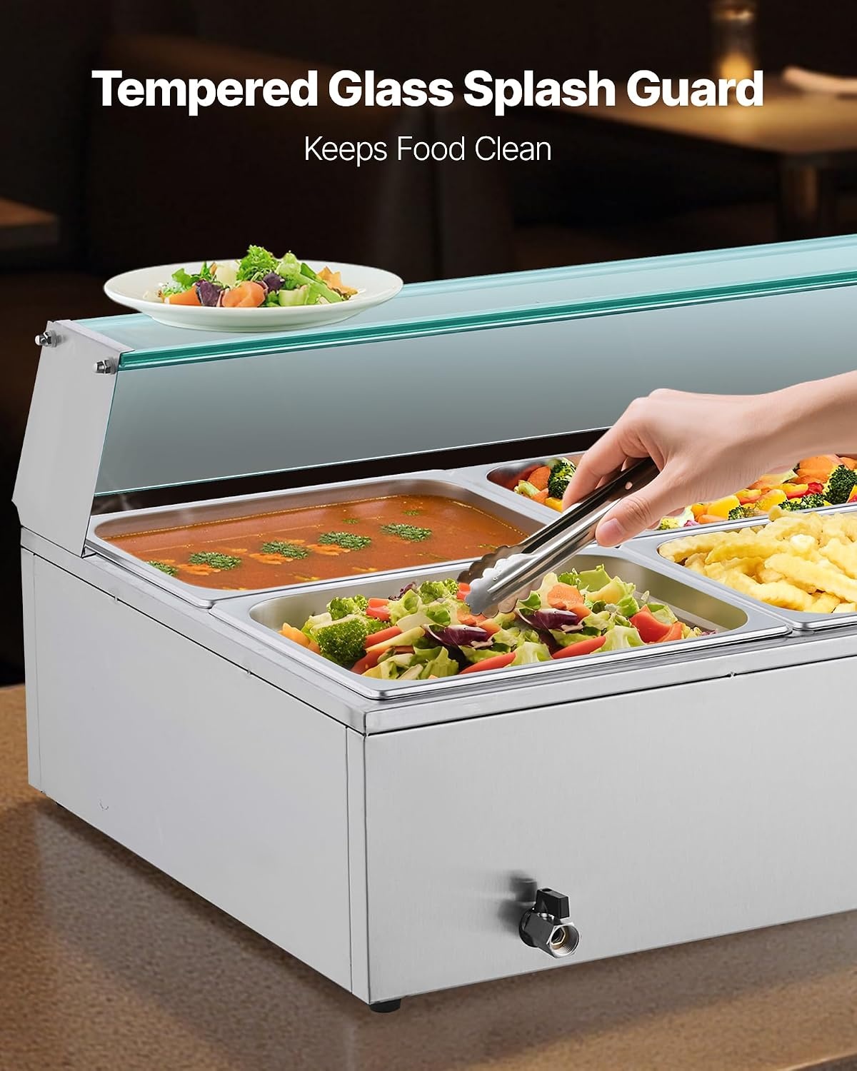 image:imageVEVOR Commercial Food Warmer 1500W Electric Stainless Steel Steam Food Warmer with Glass Cover 6 x 12 Size Pans Buffet Bain Marie with Soup amp Perforated Ladles for Catering Restaurant amp Party6x12Pan 72QT