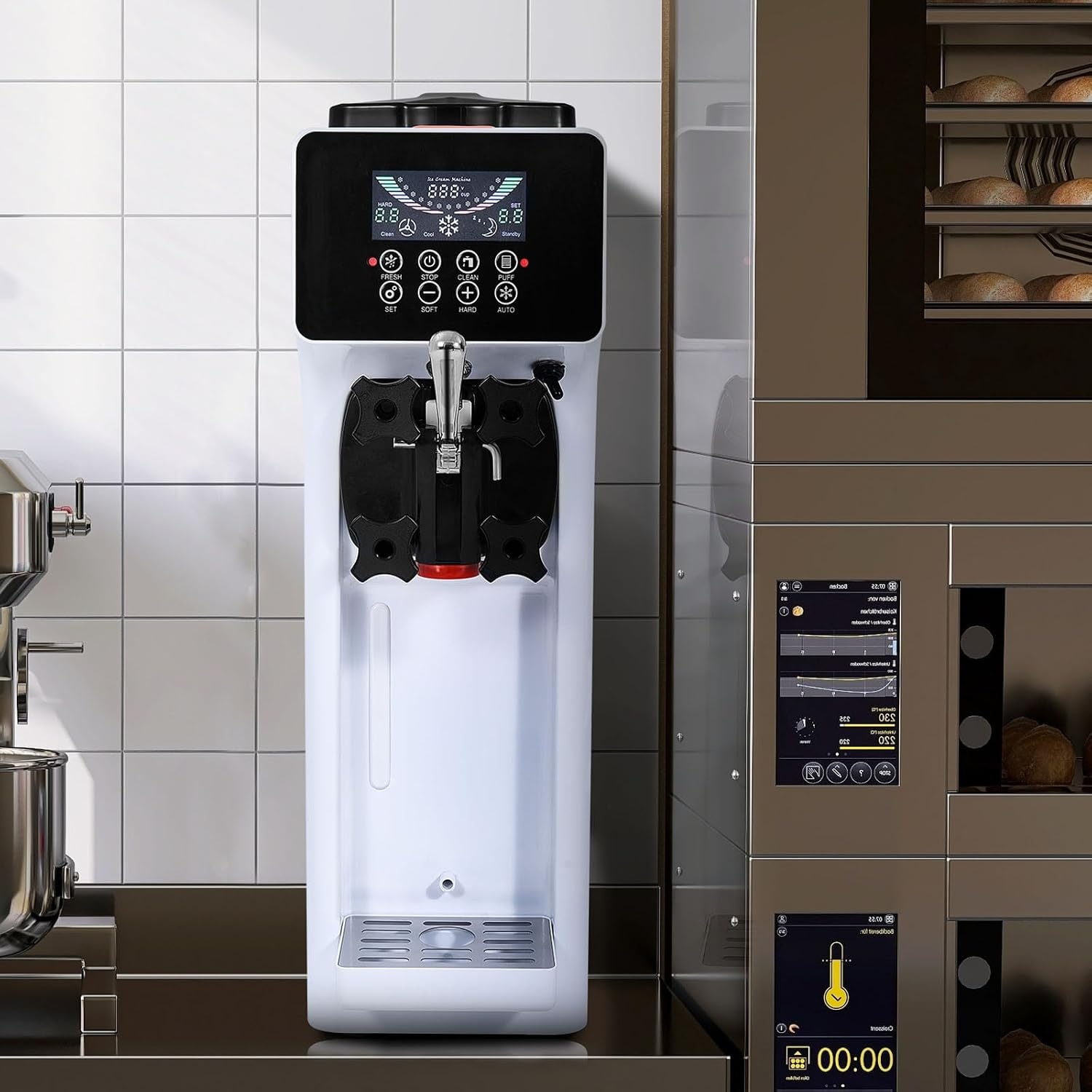 image:imageVEVOR Commercial Ice Cream Machine 106 QTH Yield 1000W Soft Serve Countertop Ice Cream Maker Single Flavor 4L Hopper amp 16L Cylinder LCD Display Auto Clean PreCooling Restaurant Snack Bar