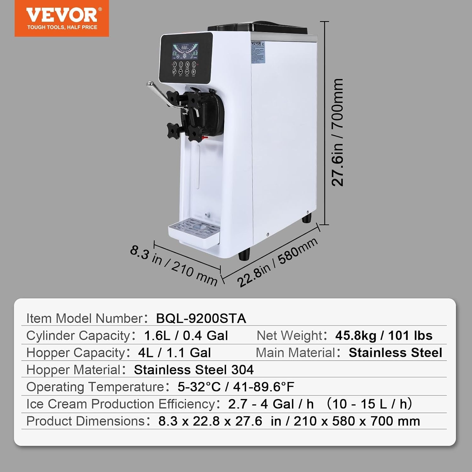 image:imageVEVOR Commercial Ice Cream Machine 106 QTH Yield 1000W Soft Serve Countertop Ice Cream Maker Single Flavor 4L Hopper amp 16L Cylinder LCD Display Auto Clean PreCooling Restaurant Snack Bar