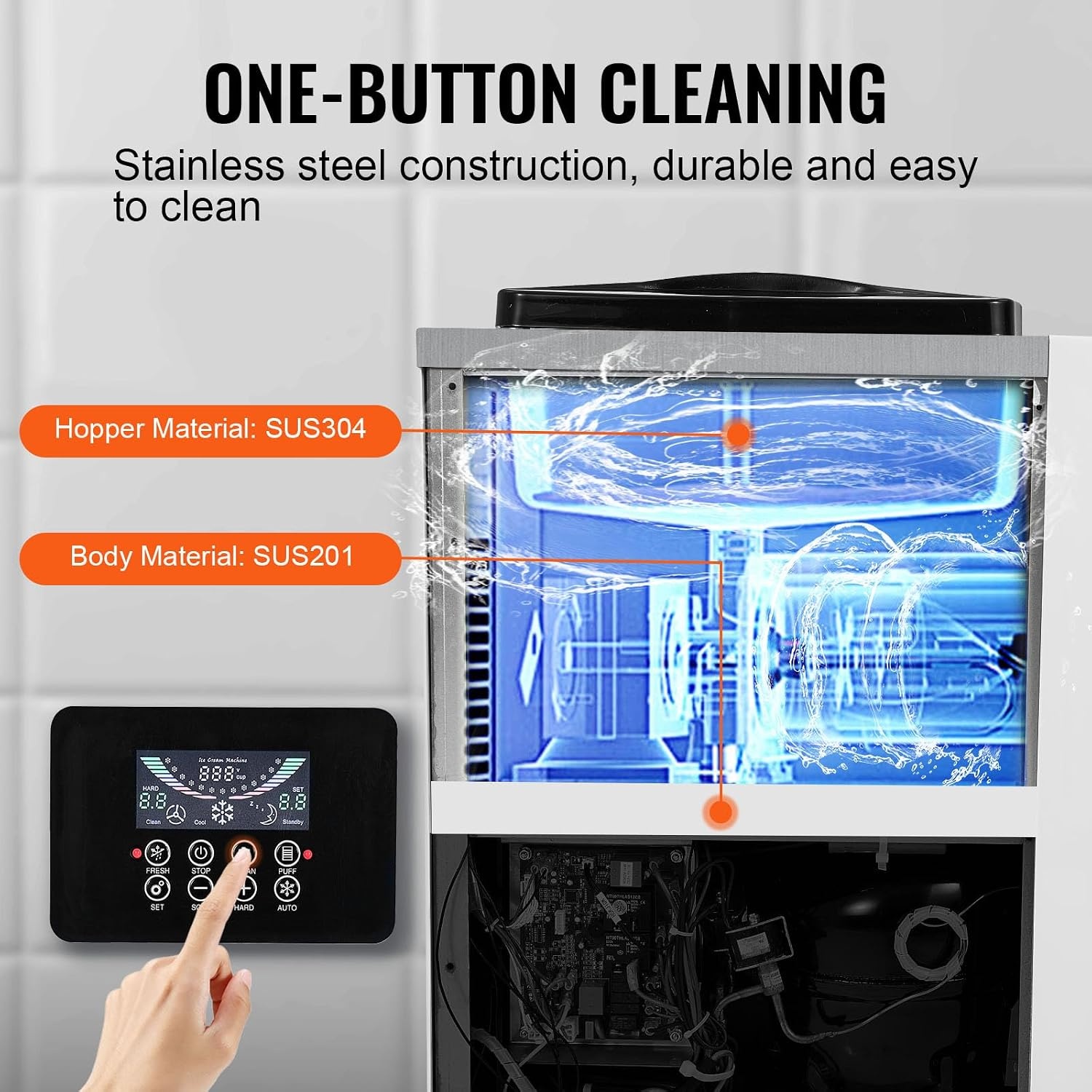 image:imageVEVOR Commercial Ice Cream Machine 106 QTH Yield 1000W Soft Serve Countertop Ice Cream Maker Single Flavor 4L Hopper amp 16L Cylinder LCD Display Auto Clean PreCooling Restaurant Snack Bar