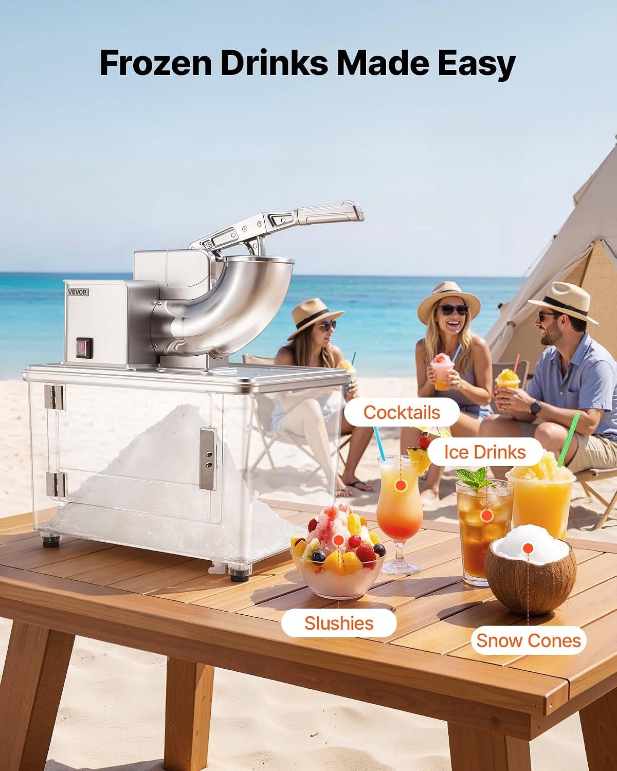 image:imageVEVOR Commercial Ice Crusher 661LBSH 350W Electric Snow Cone Machine with 4 Blades 2000RPM Stainless Steel Shaved Ice Machine with 11 Gal CrushedIce Box for Family Restaurants Bars SilverSilver