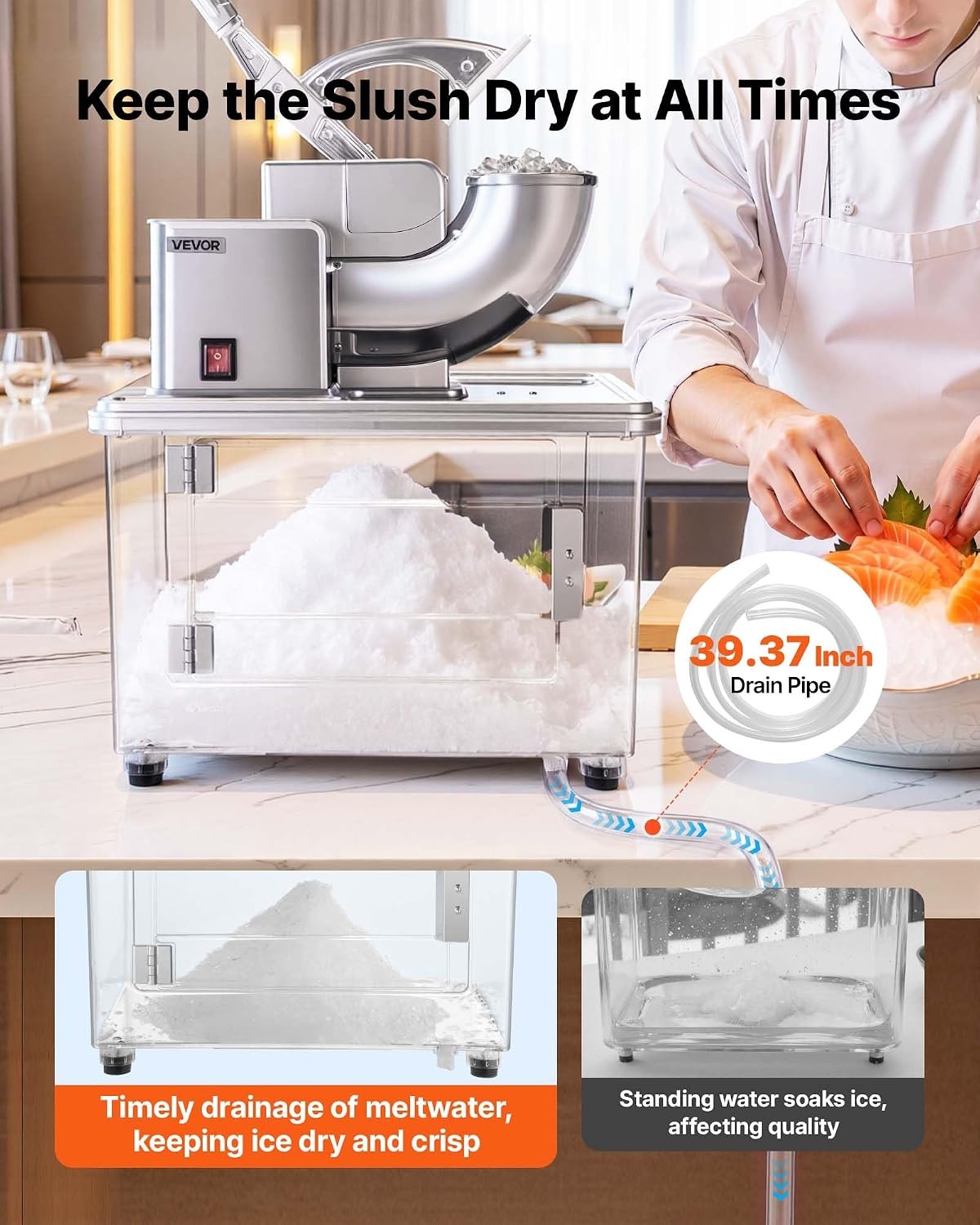 image:imageVEVOR Commercial Ice Crusher 661LBSH 350W Electric Snow Cone Machine with 4 Blades 2000RPM Stainless Steel Shaved Ice Machine with 11 Gal CrushedIce Box for Family Restaurants Bars SilverSilver