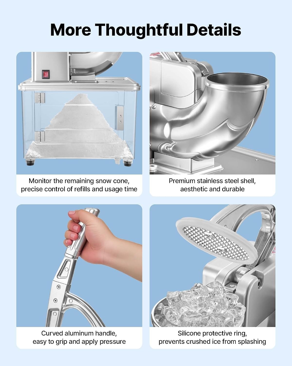 image:imageVEVOR Commercial Ice Crusher 661LBSH 350W Electric Snow Cone Machine with 4 Blades 2000RPM Stainless Steel Shaved Ice Machine with 11 Gal CrushedIce Box for Family Restaurants Bars SilverSilver