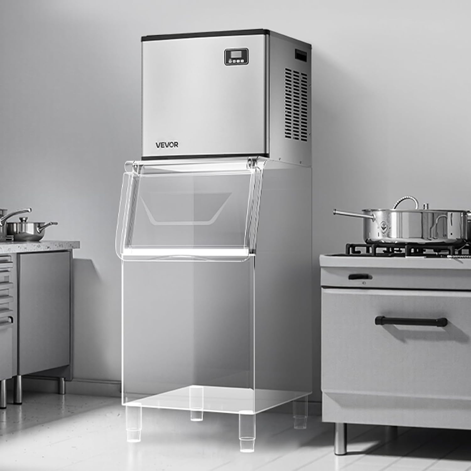 image:imageVEVOR Commercial Ice Maker Machine Head 300 LbsDay Stainless Steel Ice Machine with Scheduled IceMaking SelfCleaning Adjustable Thickness Ideal for Restaurant Bar Cafe Hotel Head Only222 x 176 x 20 in