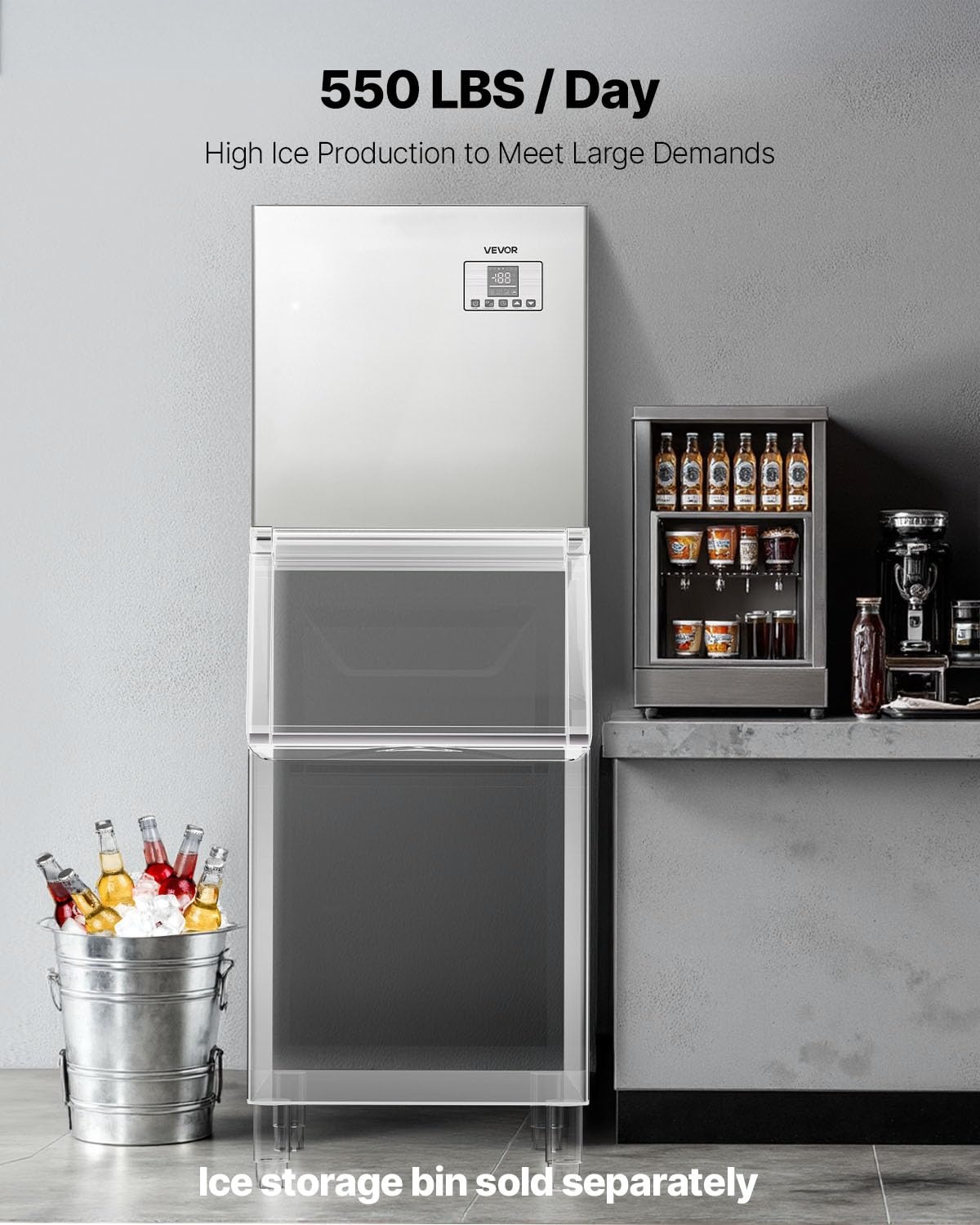 image:imageVEVOR Commercial Ice Maker Machine Head 300 LbsDay Stainless Steel Ice Machine with Scheduled IceMaking SelfCleaning Adjustable Thickness Ideal for Restaurant Bar Cafe Hotel Head Only550LBS24HFT