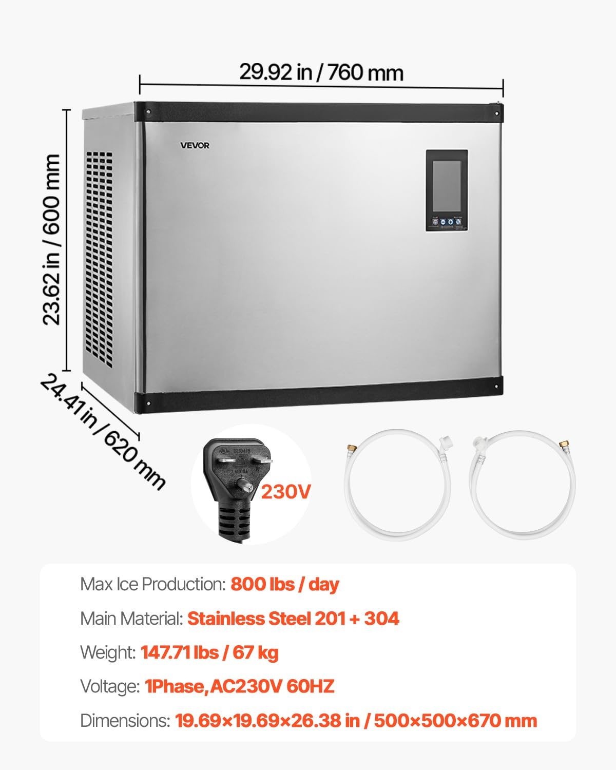 image:imageVEVOR Commercial Ice Maker Machine Head 300 LbsDay Stainless Steel Ice Machine with Scheduled IceMaking SelfCleaning Adjustable Thickness Ideal for Restaurant Bar Cafe Hotel Head Only1000LBS24H