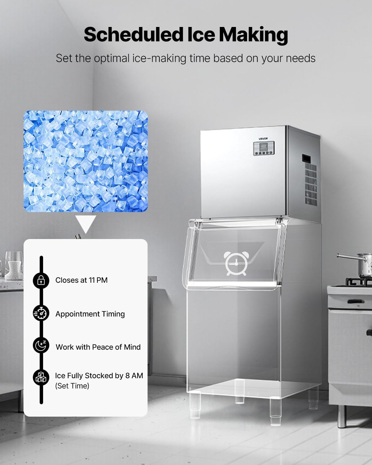 image:imageVEVOR Commercial Ice Maker Machine Head 300 LbsDay Stainless Steel Ice Machine with Scheduled IceMaking SelfCleaning Adjustable Thickness Ideal for Restaurant Bar Cafe Hotel Head Only2205 x 1752 x 2205 in