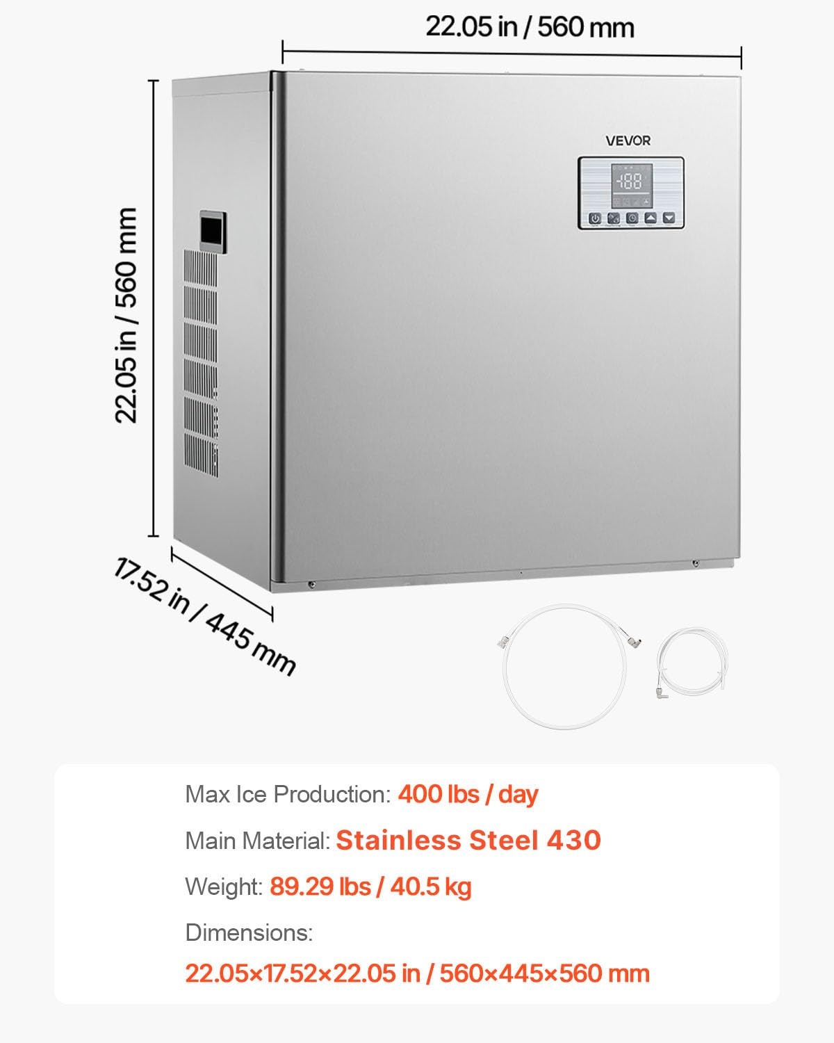 image:imageVEVOR Commercial Ice Maker Machine Head 300 LbsDay Stainless Steel Ice Machine with Scheduled IceMaking SelfCleaning Adjustable Thickness Ideal for Restaurant Bar Cafe Hotel Head Only2205 x 1752 x 2205 in