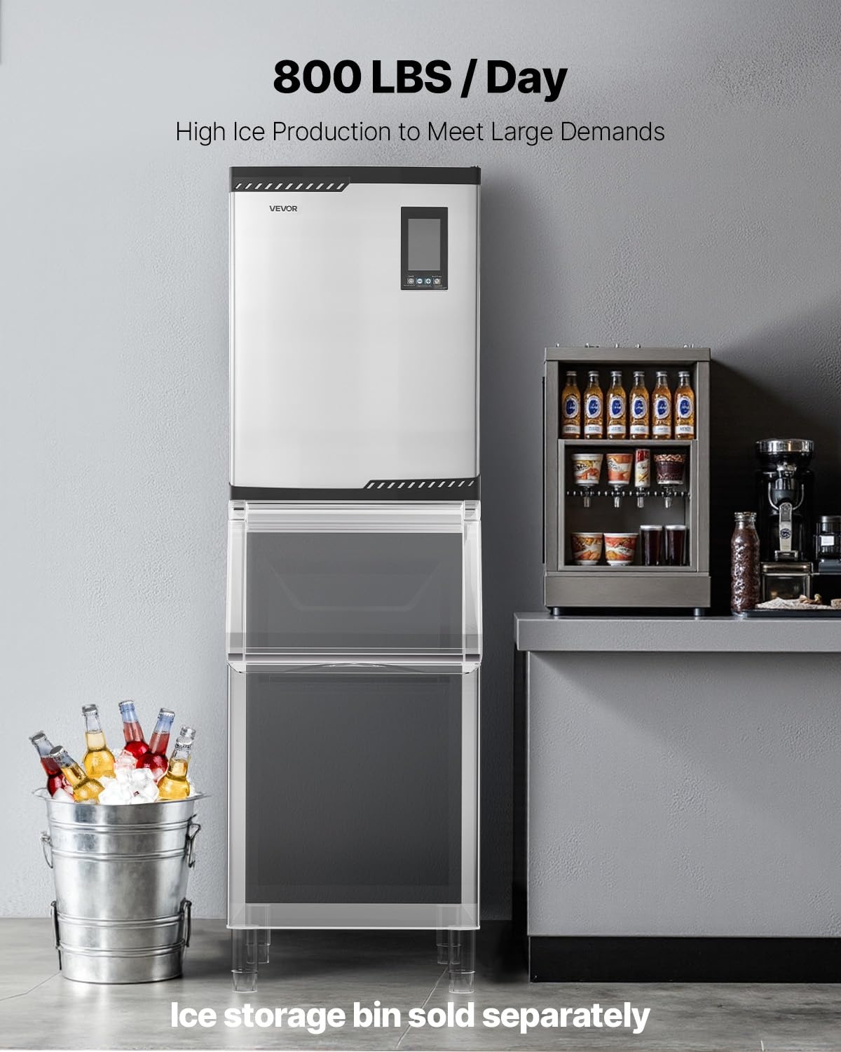 image:imageVEVOR Commercial Ice Maker Machine Head 300 LbsDay Stainless Steel Ice Machine with Scheduled IceMaking SelfCleaning Adjustable Thickness Ideal for Restaurant Bar Cafe Hotel Head Only800LBS24HGS