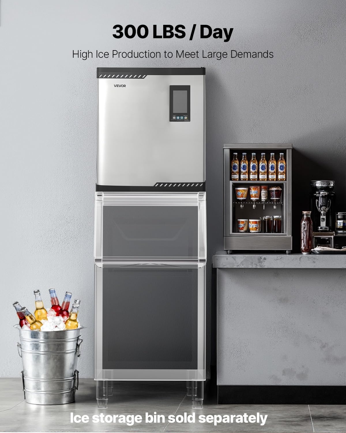 image:imageVEVOR Commercial Ice Maker Machine Head 300 LbsDay Stainless Steel Ice Machine with Scheduled IceMaking SelfCleaning Adjustable Thickness Ideal for Restaurant Bar Cafe Hotel Head Only1969 x 1969 x 2244 in