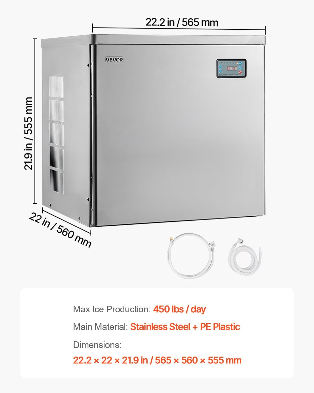 image:imageVEVOR Commercial Ice Maker Machine Head 300 LbsDay Stainless Steel Ice Machine with Scheduled IceMaking SelfCleaning Adjustable Thickness Ideal for Restaurant Bar Cafe Hotel Head Only650LBS24HDB