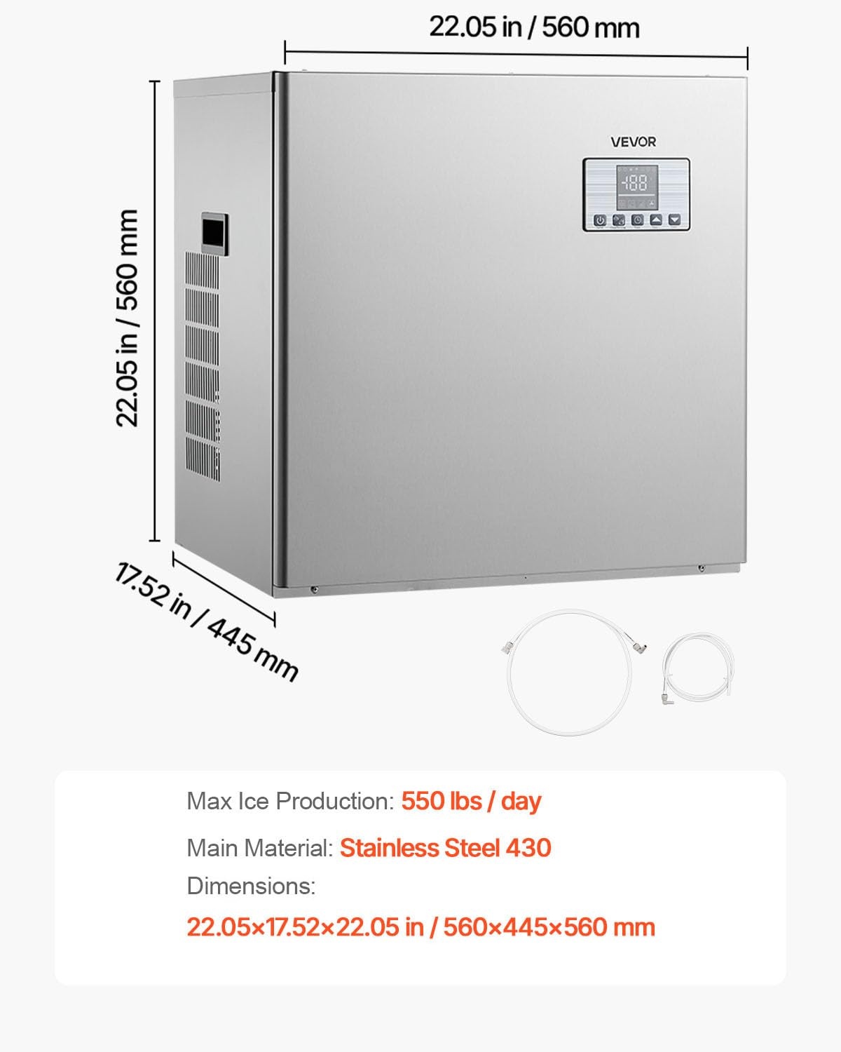 image:imageVEVOR Commercial Ice Maker Machine Head 300 LbsDay Stainless Steel Ice Machine with Scheduled IceMaking SelfCleaning Adjustable Thickness Ideal for Restaurant Bar Cafe Hotel Head Only550LBS24HFT