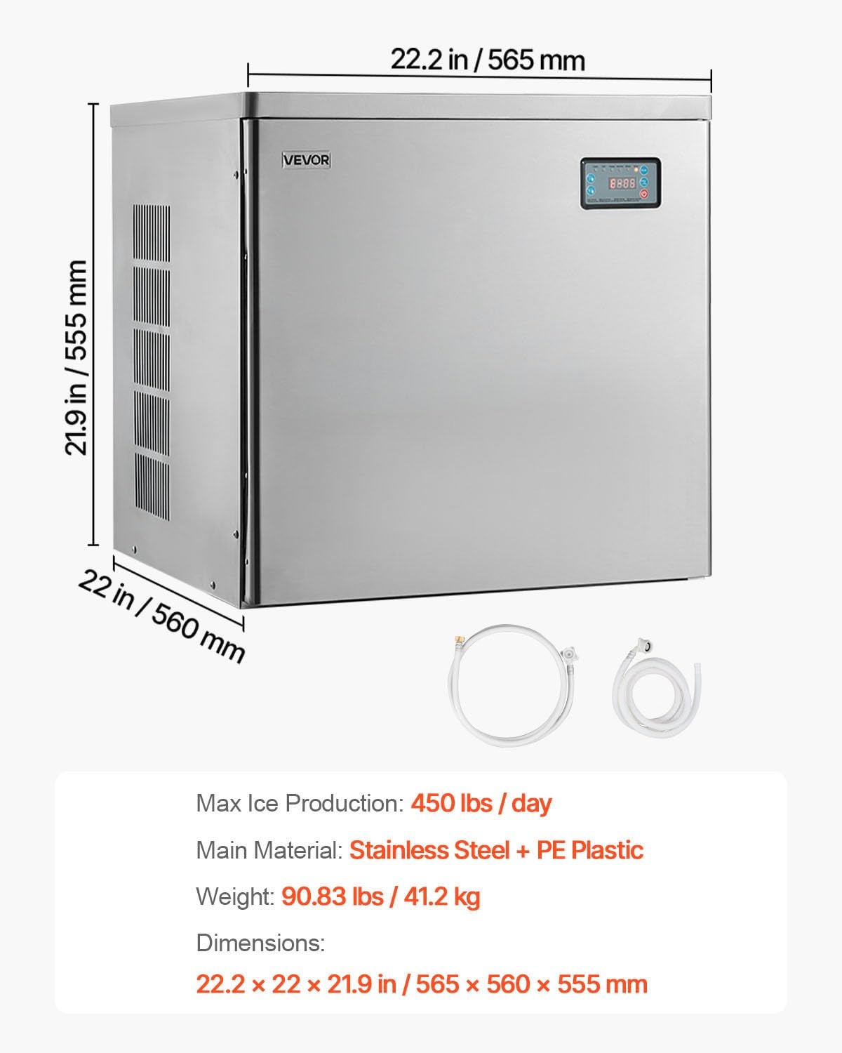 image:imageVEVOR Commercial Ice Maker Machine Head 300 LbsDay Stainless Steel Ice Machine with Scheduled IceMaking SelfCleaning Adjustable Thickness Ideal for Restaurant Bar Cafe Hotel Head Only222 x 22 x 219 in