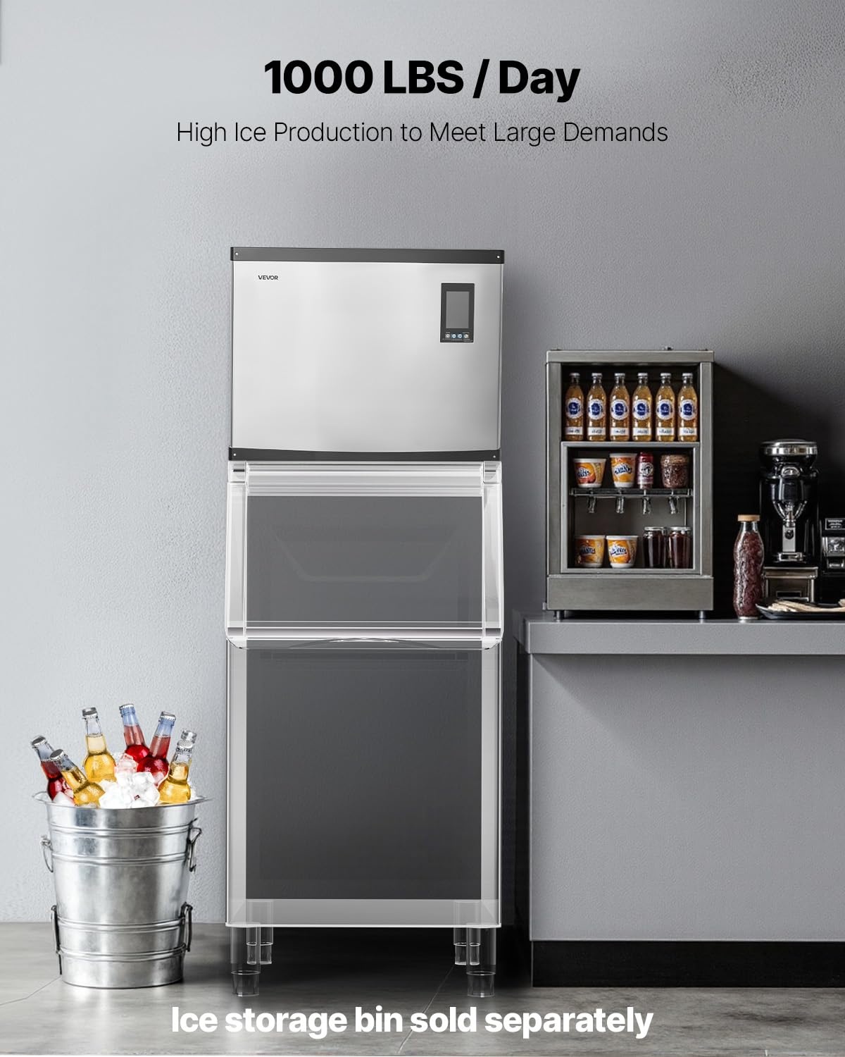image:imageVEVOR Commercial Ice Maker Machine Head 300 LbsDay Stainless Steel Ice Machine with Scheduled IceMaking SelfCleaning Adjustable Thickness Ideal for Restaurant Bar Cafe Hotel Head Only1000LBS24H