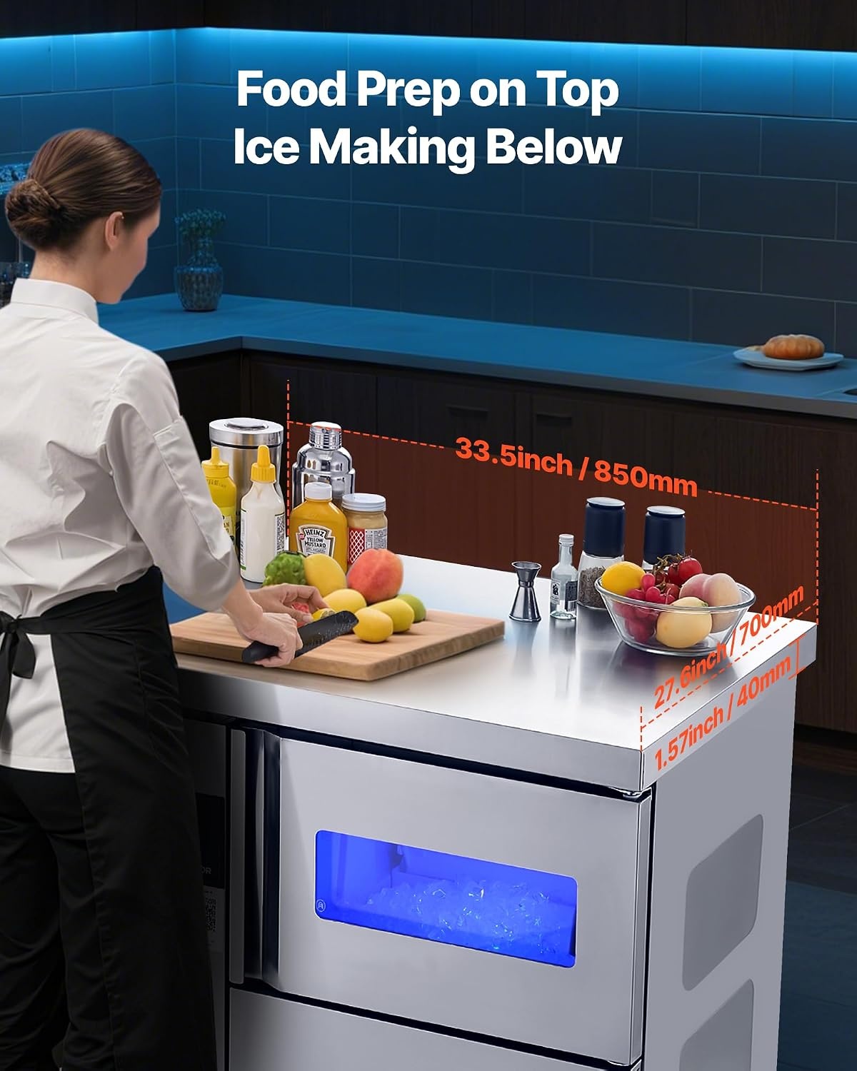 image:imageVEVOR Commercial Ice Maker Machine 132 lbs24H Stainless Steel Ice Machine with Worktop 30 lbs Storage amp 70 CubesCycle SelfCleaning Freestanding IceMaking for Home Bar Office Restaurant Kitchen