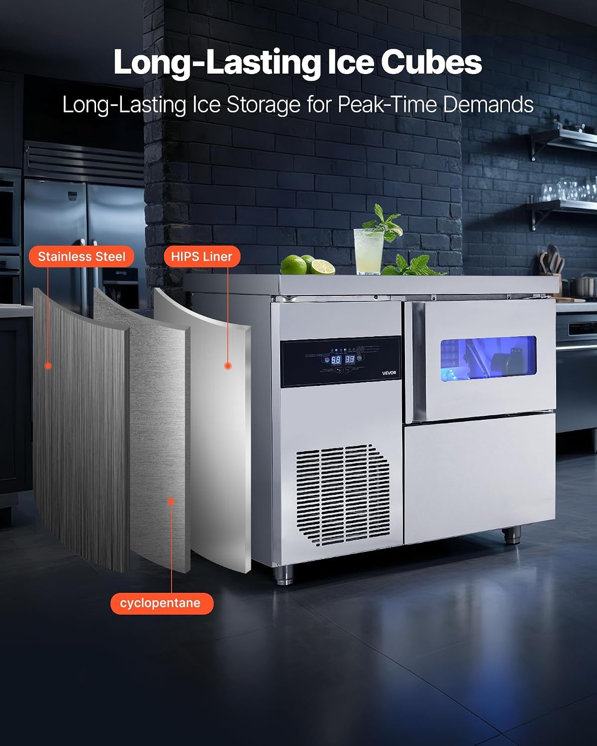 image:imageVEVOR Commercial Ice Maker Machine 132 lbs24H Stainless Steel Ice Machine with Worktop 30 lbs Storage amp 70 CubesCycle SelfCleaning Freestanding IceMaking for Home Bar Office Restaurant Kitchen