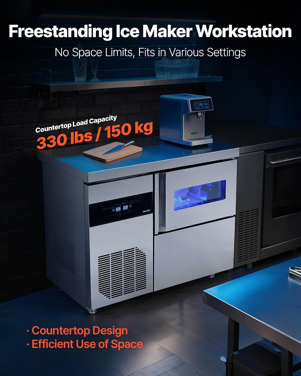 image:imageVEVOR Commercial Ice Maker Machine 132 lbs24H Stainless Steel Ice Machine with Worktop 30 lbs Storage amp 70 CubesCycle SelfCleaning Freestanding IceMaking for Home Bar Office Restaurant Kitchen