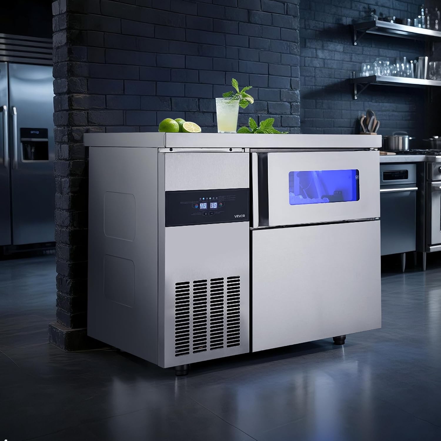 image:imageVEVOR Commercial Ice Maker Machine 220 lbs24H Stainless Steel Ice Machine with Worktop 66 lbs Storage amp 108 CubesCycle SelfCleaning Freestanding IceMaking for Home Bar Office Restaurant Kitchen265 lbs24H without sink
