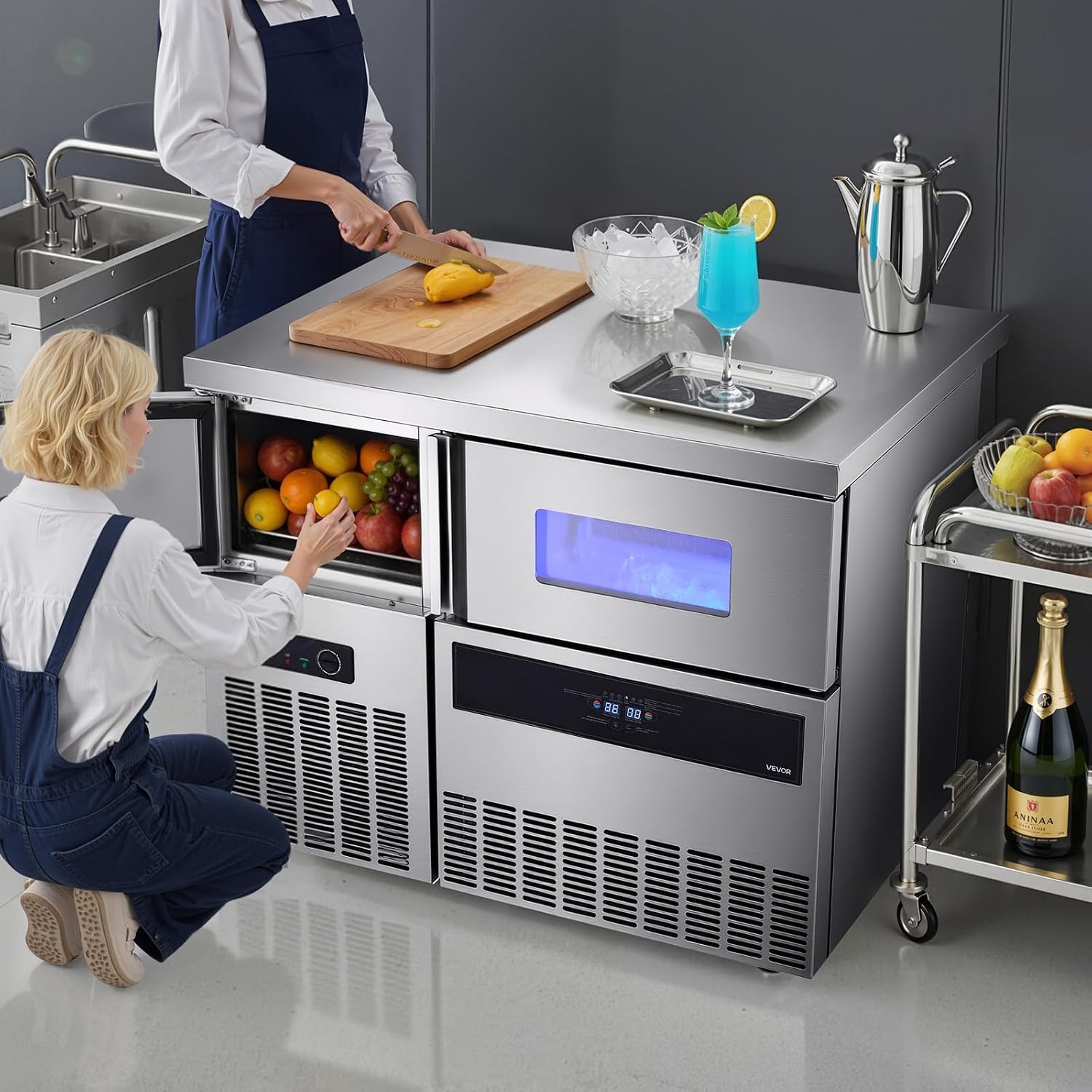 image:imageVEVOR Commercial Ice Maker Machine 220 lbs24H Stainless Steel Ice Machine with Worktop 66 lbs Storage amp 108 CubesCycle SelfCleaning Freestanding IceMaking for Home Bar Office Restaurant Kitchen330 lbs24H without sink