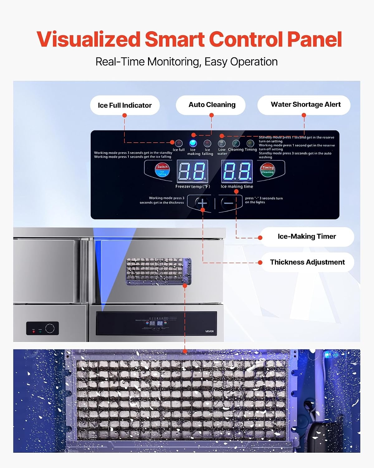 image:imageVEVOR Commercial Ice Maker Machine 220 lbs24H Stainless Steel Ice Machine with Worktop 66 lbs Storage amp 108 CubesCycle SelfCleaning Freestanding IceMaking for Home Bar Office Restaurant Kitchen330 lbs24H without sink