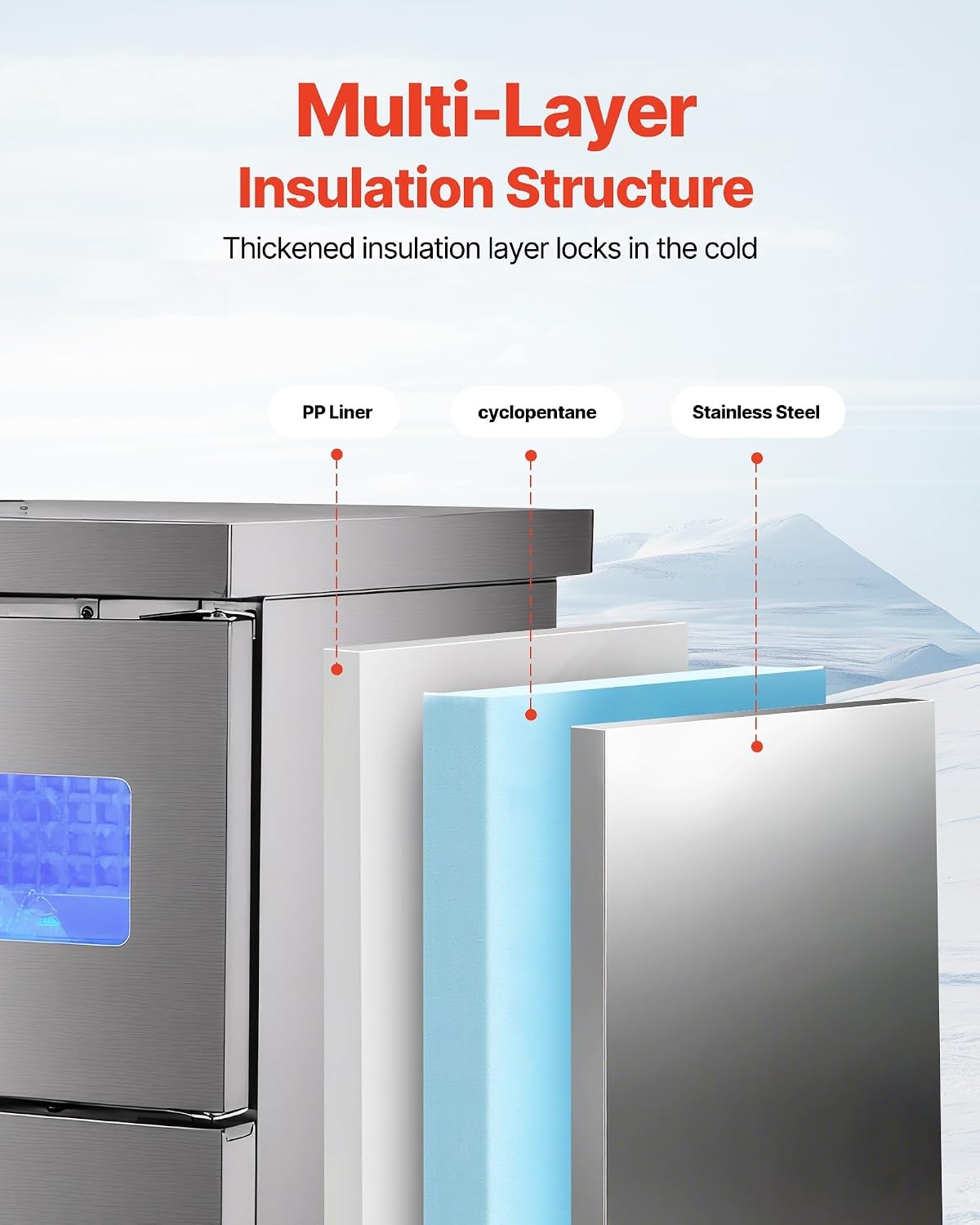 image:imageVEVOR Commercial Ice Maker Machine 220 lbs24H Stainless Steel Ice Machine with Worktop 66 lbs Storage amp 108 CubesCycle SelfCleaning Freestanding IceMaking for Home Bar Office Restaurant Kitchen330 lbs24H without sink