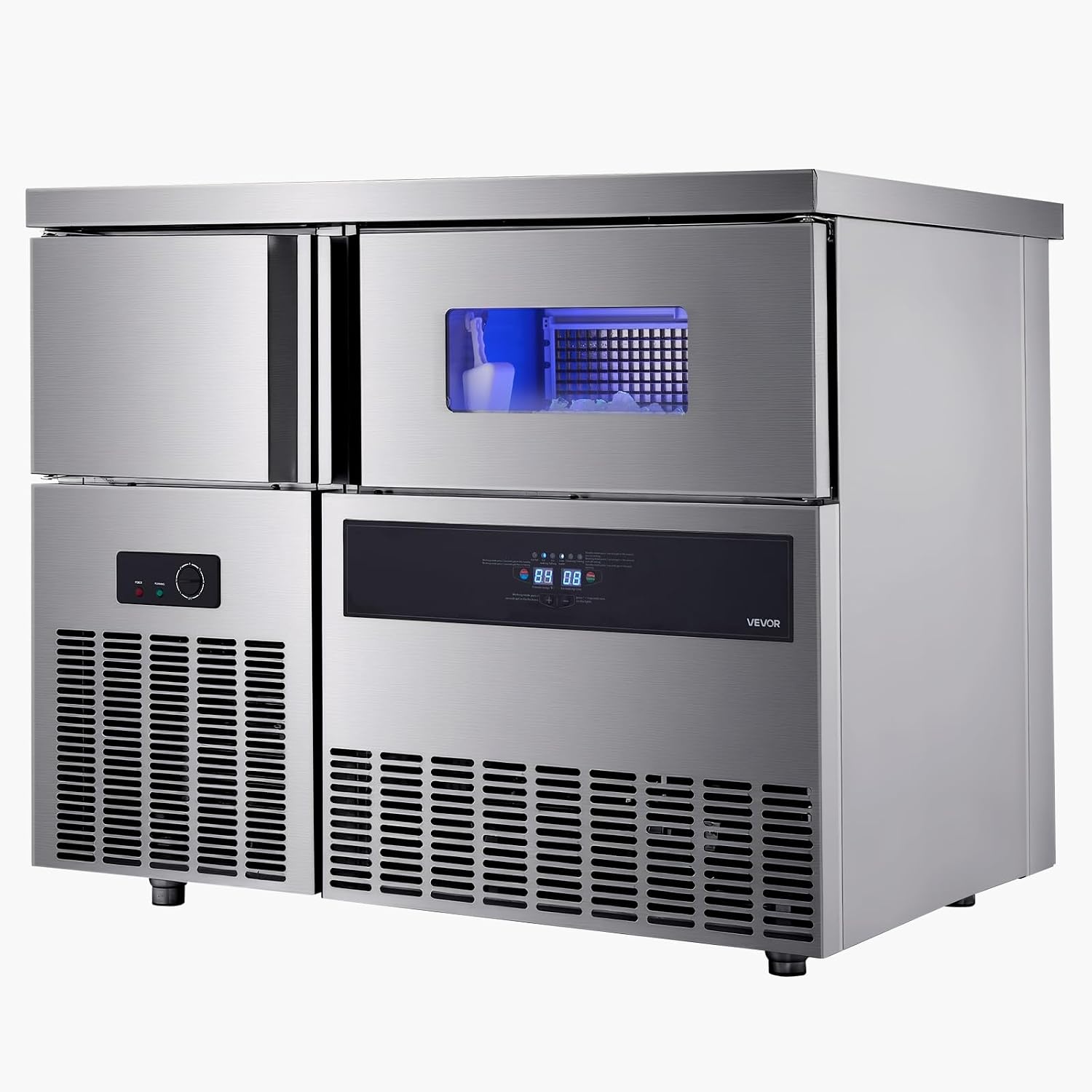 image:imageVEVOR Commercial Ice Maker Machine 220 lbs24H Stainless Steel Ice Machine with Worktop 66 lbs Storage amp 108 CubesCycle SelfCleaning Freestanding IceMaking for Home Bar Office Restaurant Kitchen330 lbs24H without sink