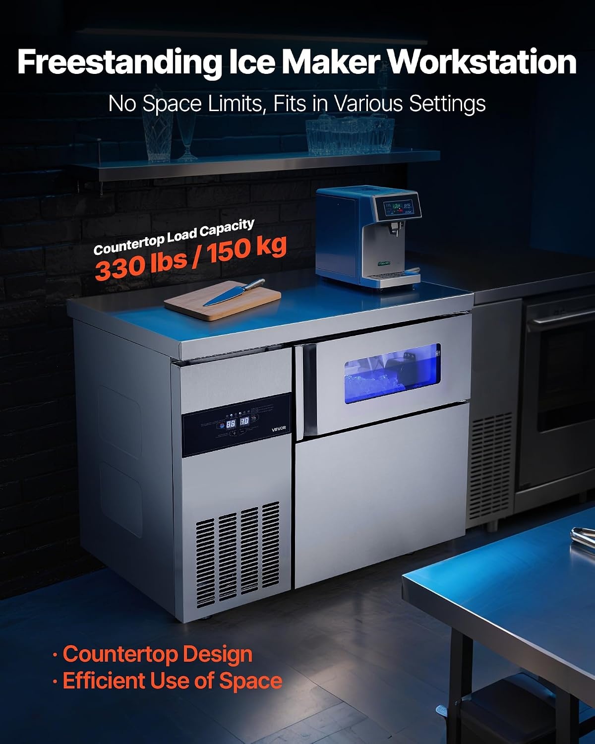 image:imageVEVOR Commercial Ice Maker Machine 220 lbs24H Stainless Steel Ice Machine with Worktop 66 lbs Storage amp 108 CubesCycle SelfCleaning Freestanding IceMaking for Home Bar Office Restaurant Kitchen220 lbs24H without sink