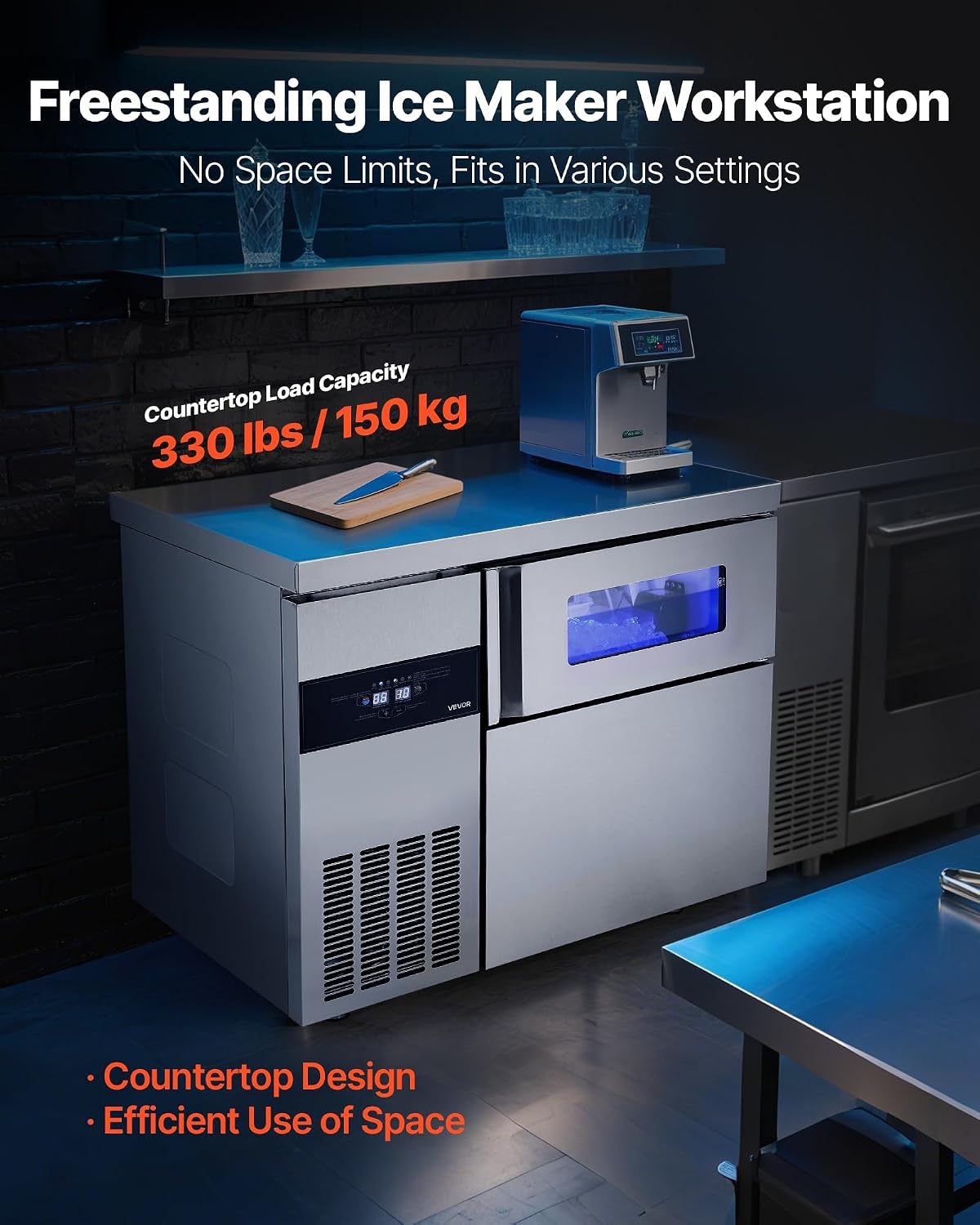 image:imageVEVOR Commercial Ice Maker Machine 220 lbs24H Stainless Steel Ice Machine with Worktop 66 lbs Storage amp 108 CubesCycle SelfCleaning Freestanding IceMaking for Home Bar Office Restaurant Kitchen265 lbs24H without sink