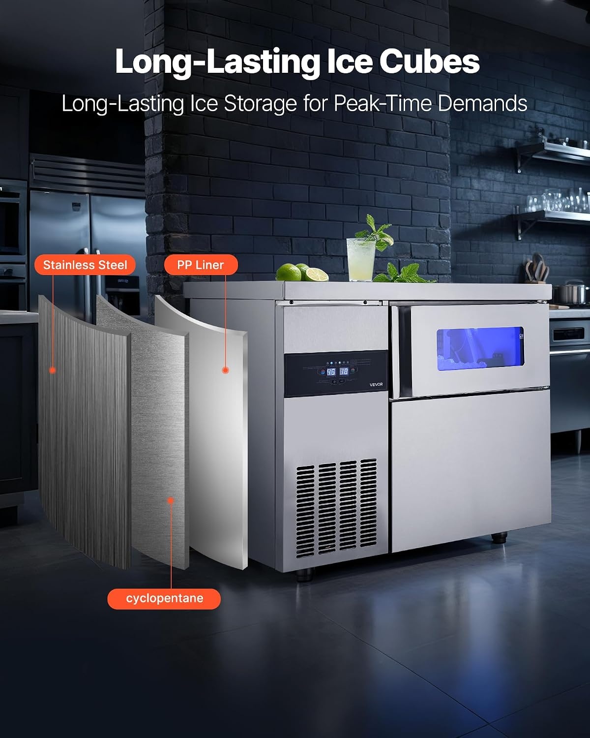 image:imageVEVOR Commercial Ice Maker Machine 220 lbs24H Stainless Steel Ice Machine with Worktop 66 lbs Storage amp 108 CubesCycle SelfCleaning Freestanding IceMaking for Home Bar Office Restaurant Kitchen265 lbs24H without sink