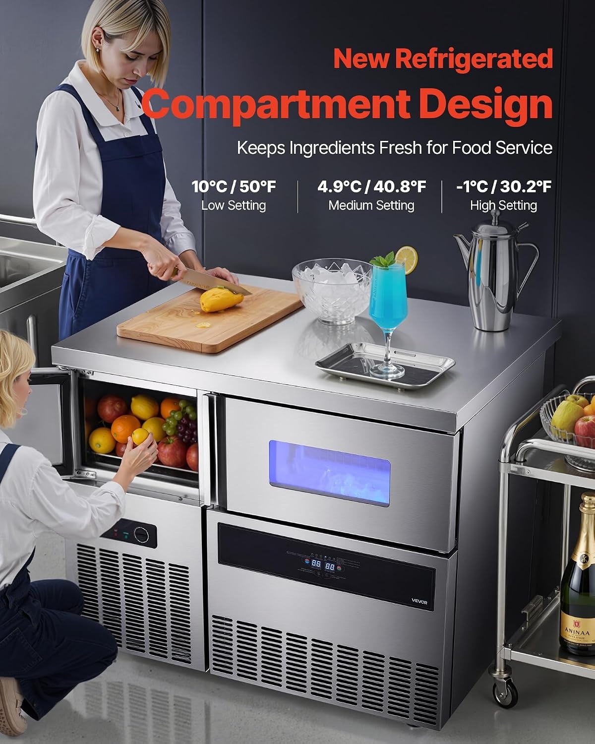 image:imageVEVOR Commercial Ice Maker Machine 220 lbs24H Stainless Steel Ice Machine with Worktop 66 lbs Storage amp 108 CubesCycle SelfCleaning Freestanding IceMaking for Home Bar Office Restaurant Kitchen330 lbs24H without sink
