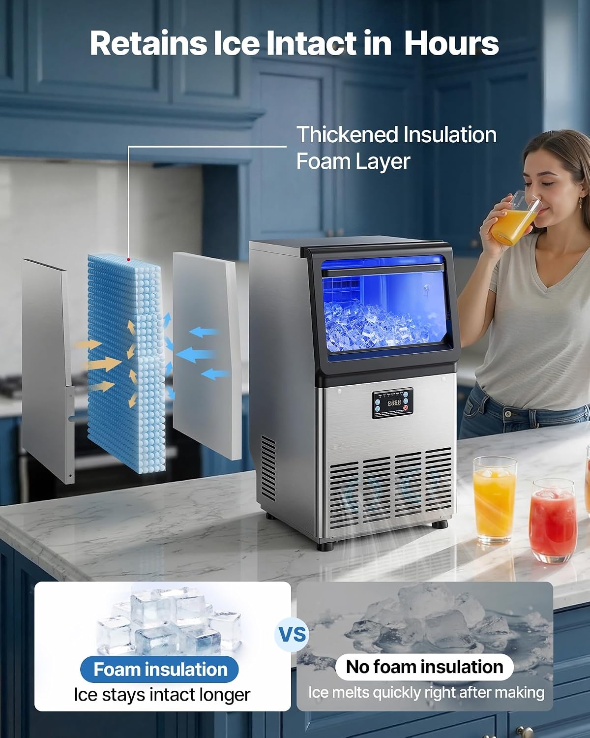 image:imageVEVOR Commercial Ice Maker Machine 80 lbs24h with 6813 lbs Storage Capacity CountertopFreestandingUnder Counter Stainless Steel Ice Maker with LED Display amp SelfCleaning Home Bar Restaurant80lbs24H