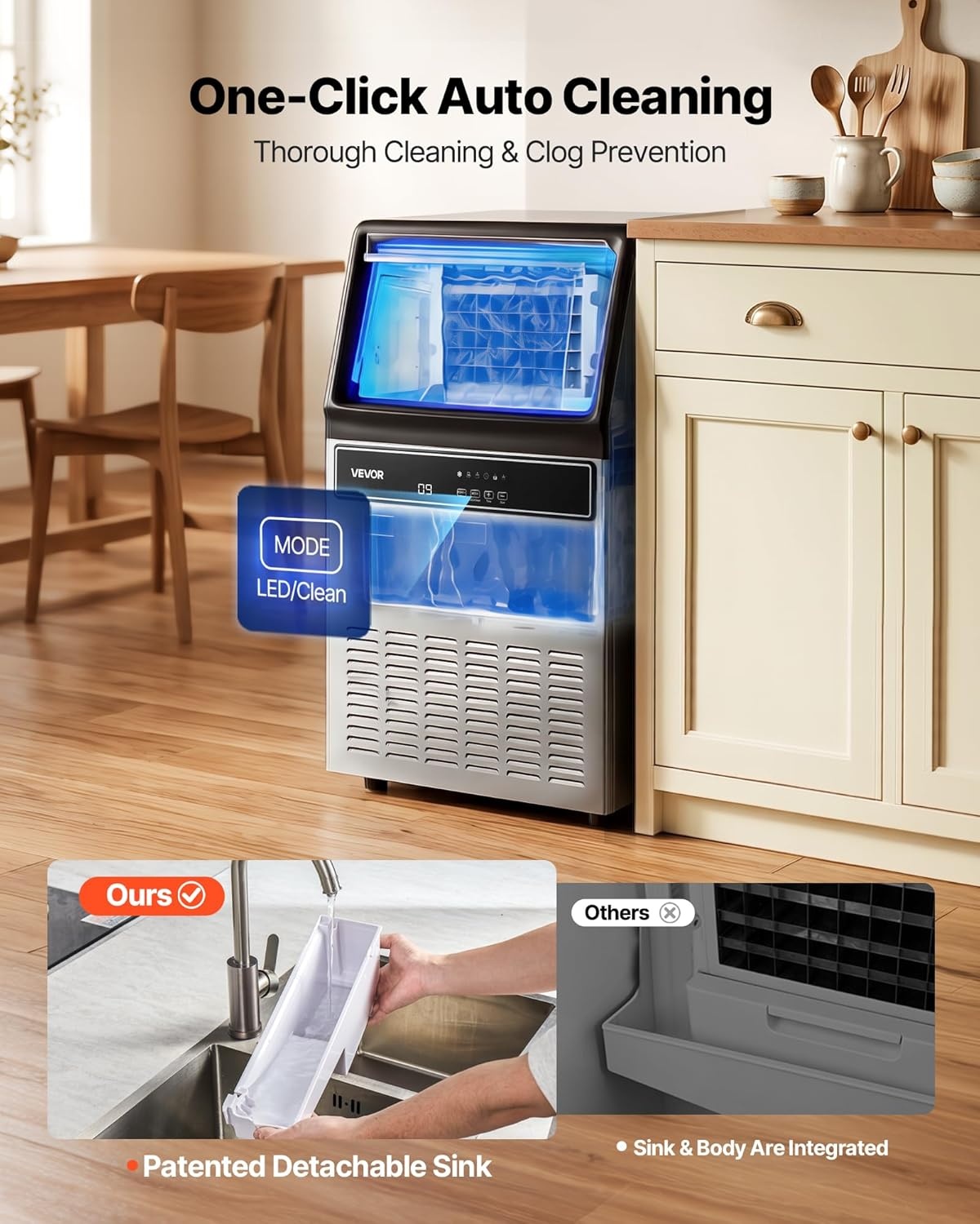 image:imageVEVOR Commercial Ice Maker Machine 80 lbs24h with 6813 lbs Storage Capacity CountertopFreestandingUnder Counter Stainless Steel Ice Maker with LED Display amp SelfCleaning Home Bar Restaurant120lbs24H