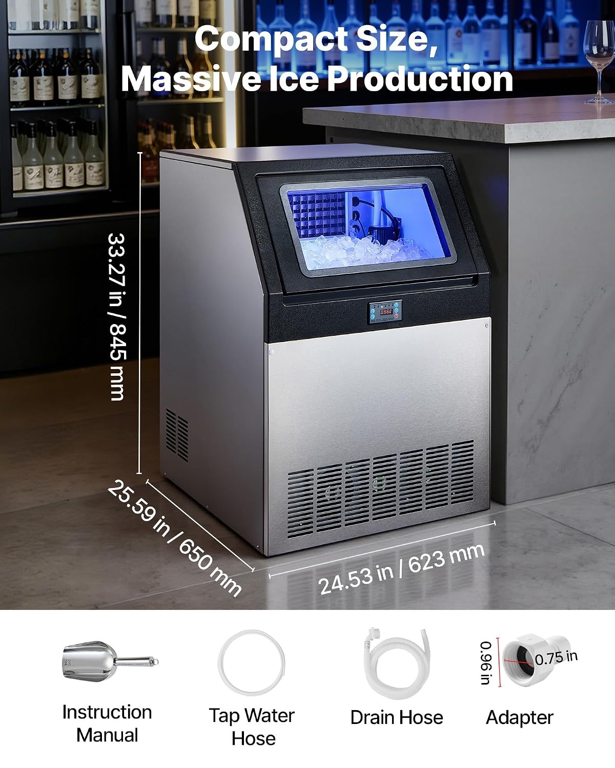 image:imageVEVOR Commercial Ice Maker Machine 80 lbs24h with 6813 lbs Storage Capacity CountertopFreestandingUnder Counter Stainless Steel Ice Maker with LED Display amp SelfCleaning Home Bar Restaurant265Lbs24H