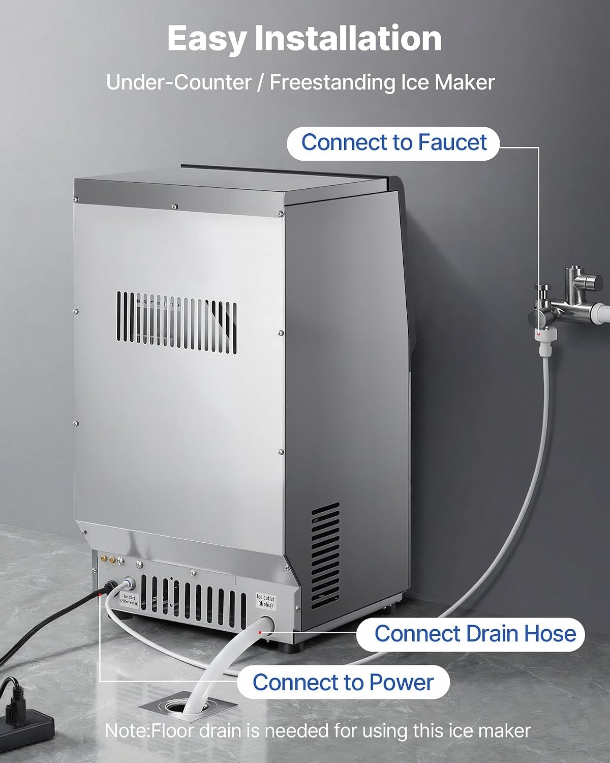 image:imageVEVOR Commercial Ice Maker Machine 80 lbs24h with 6813 lbs Storage Capacity CountertopFreestandingUnder Counter Stainless Steel Ice Maker with LED Display amp SelfCleaning Home Bar Restaurant80lbs24H