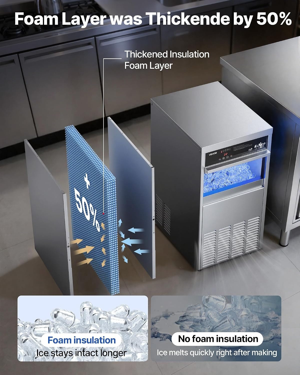 image:imageVEVOR Commercial Ice Maker Machine 80 lbs24h with 6813 lbs Storage Capacity CountertopFreestandingUnder Counter Stainless Steel Ice Maker with LED Display amp SelfCleaning Home Bar Restaurant100lbs24HBullet Ice