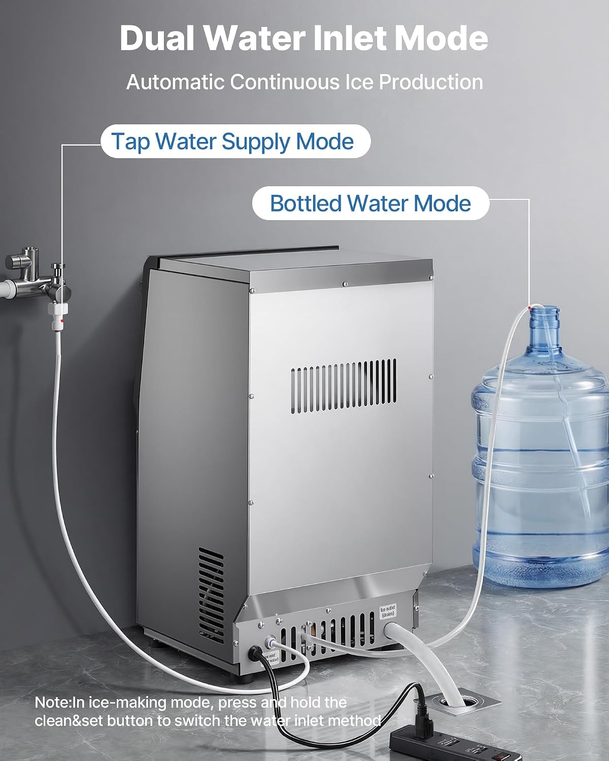 image:imageVEVOR Commercial Ice Maker Machine 80 lbs24h with 6813 lbs Storage Capacity CountertopFreestandingUnder Counter Stainless Steel Ice Maker with LED Display amp SelfCleaning Home Bar Restaurant90lbs24HDual Water Inlet
